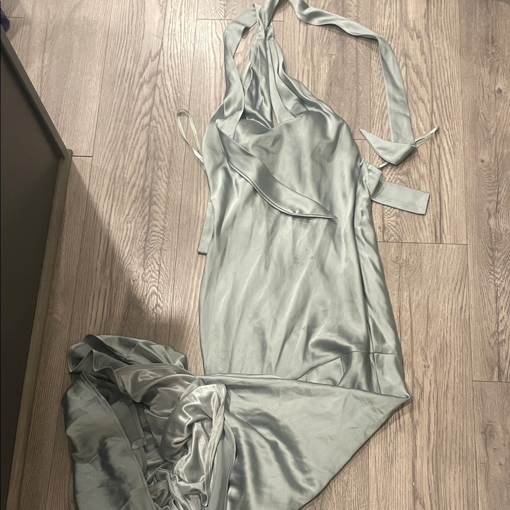 Revelry Silver Backless Satin Dress